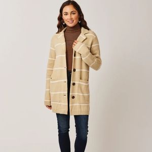 Carve Designs Gwen Sweater Coat: Khaki Stripe NWOT
